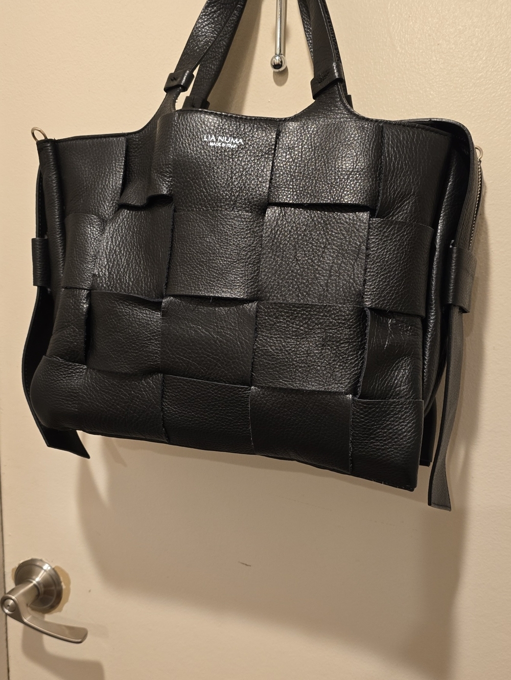 Lia Numa Black Woven Leather Tote